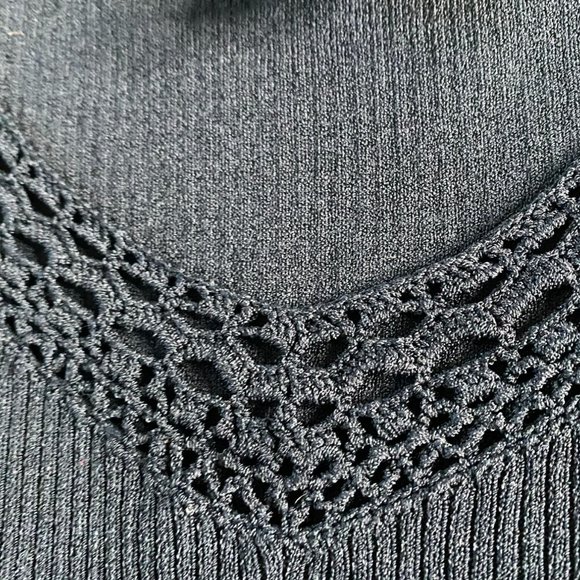Linda Matthews Woman 3X Black Twin Set Top & Cardigan Sweater Knit Crochet Trim - Picture 16 of 16